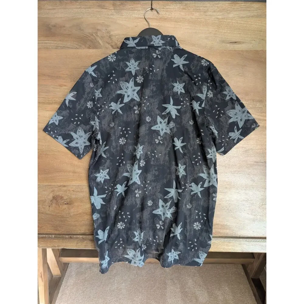Travis Mathew Trek Tide Polo Shirt Mens Large Black Floral Golf Performance NWT - Picture 2 of 5